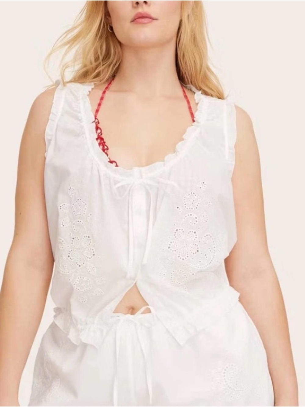 Women's White Eyelet Tie-Front Sleep Top